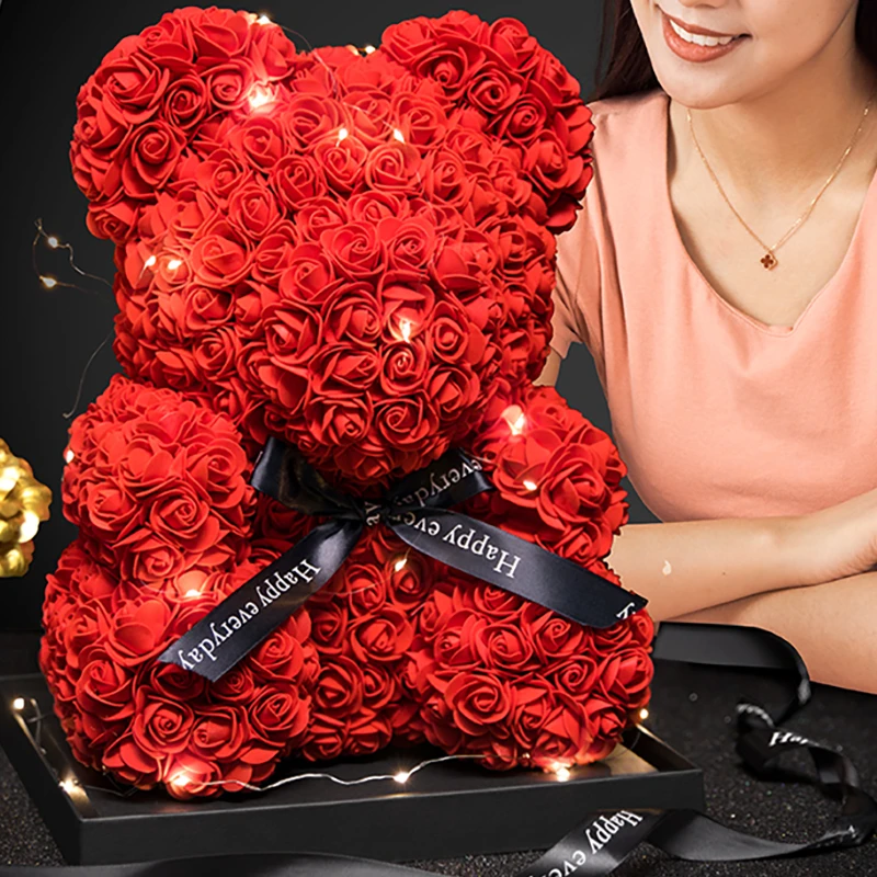 

DIY 25cm Teddy Rose Bear Without Box Artificial PE Foam Flower Valentine's Day Gift For Mom Girlfriend Women Wife Mother Home