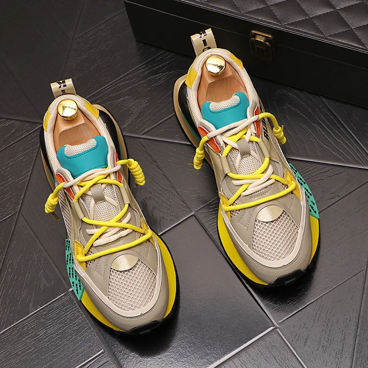 

new European dad shoes, men's explosion, mesh breathable running shoes, thick soles, increased inner color, casual sports shoes