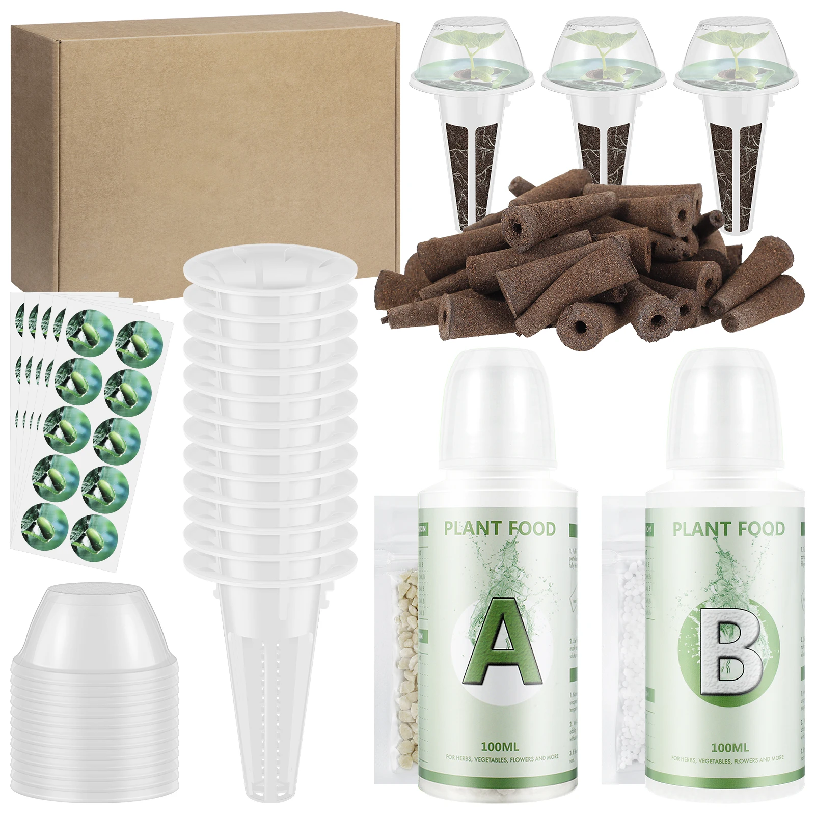 

128pcs Seed Pod Kit Compatible with AeroGarden Grow Anything Seed Pod Kit Hydroponic Growing Kit with Plant Baskets Labels Plant