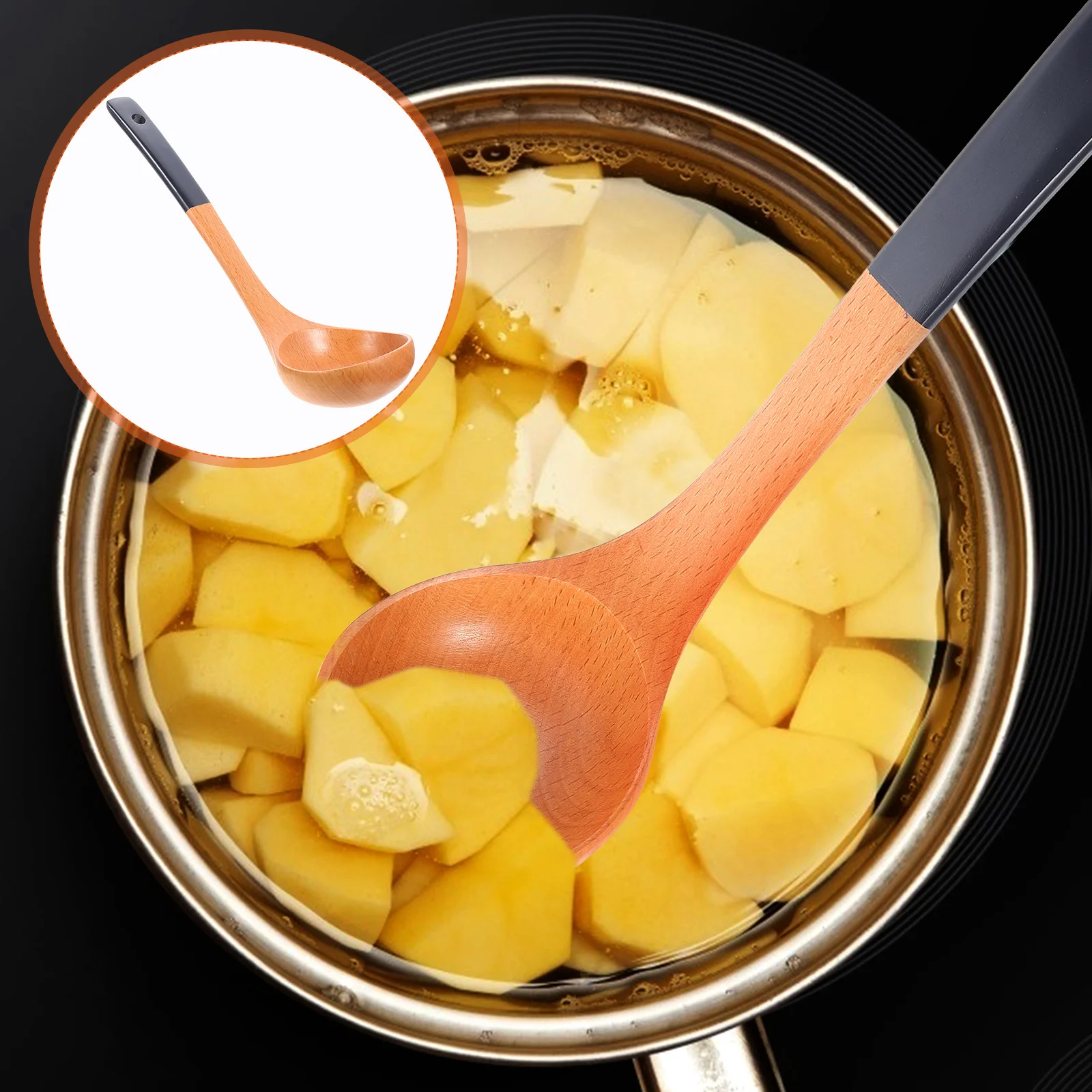 

Soup Wooden Spoon Ladle Spoons Cooking Serving Kitchen Asian Ramen Porridge Scoop Flatware Pot Natural Hot Cutlery Spatula Wood