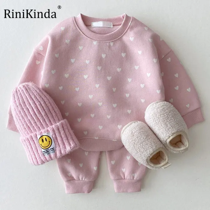 

RiniKinda 2023 Spring New Toddler Kids Cotton Clothes Set Printed Sweatshirt + Casual Pants 2pcs Boys Suit Baby Girl Outfits