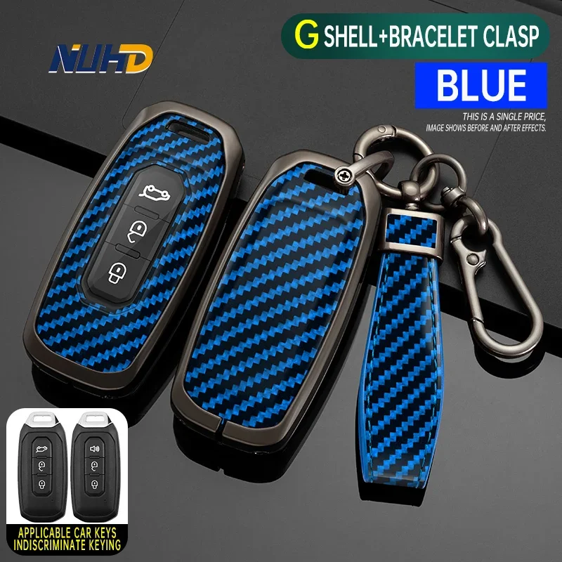 

Carbon Fiber Car Key Case Keychain For Ford Territory EV Zinc Alloy Metal Shell Holder Fob Auto Key Cover Protector Accessories