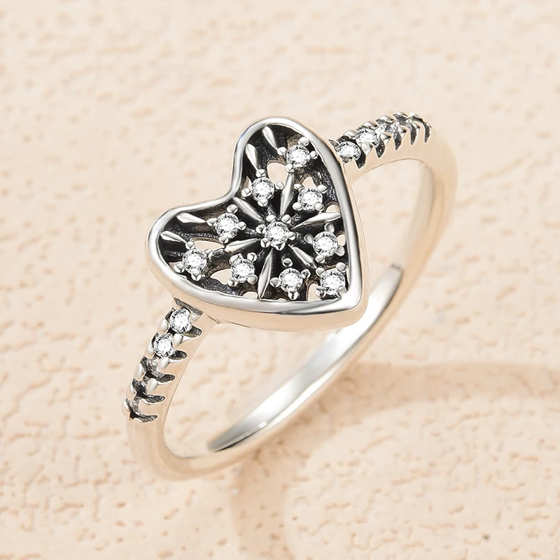 

Stylever Cute Clear Zircon Hollow Love Heart Rings for Women 925 Sterling Silver Flower Gemstone Ring Statement Jewelry Wedding