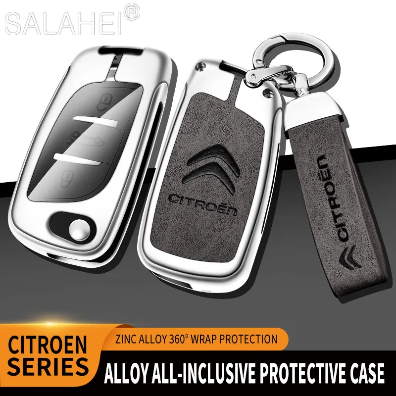 

Zinc Alloy Leather Car Flip Remote Key Fob Case Full Cover Shell Bag For Citroen C1 C2 C3 C4 C5 XSARA PICA Keychain Accessories