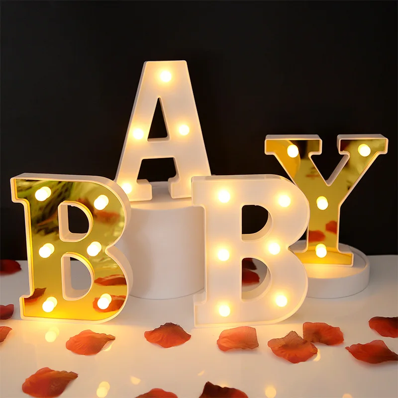 

Gold/White A-Z Alphabet Letter LED Lights 0-9 Number Luminous Lamp Night Light for Home Wedding Birthday Valentine's Decoration