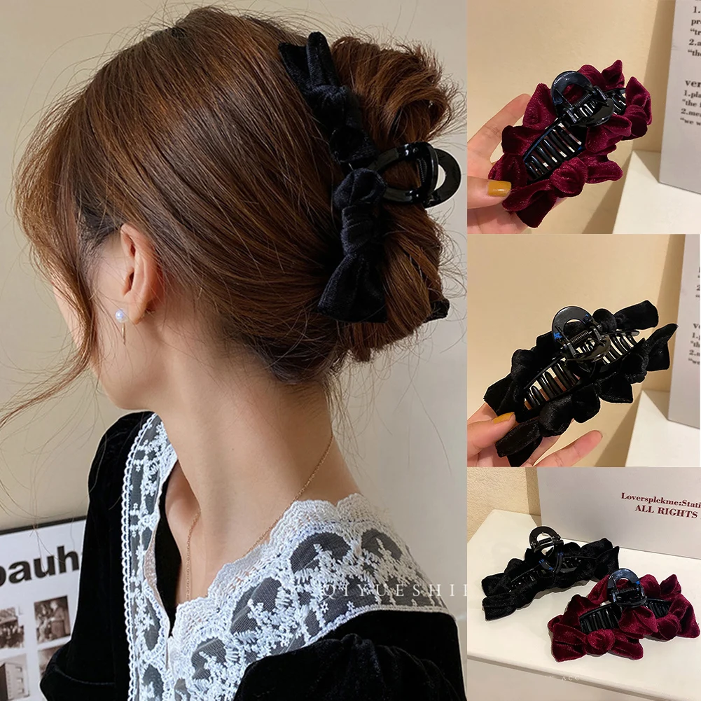 

Зажим для волос с бантом и акулой, бархатный зажим для волос, зажим для волос, заколка для макияжа, заколка для укладки волос с бантом, зажим с...