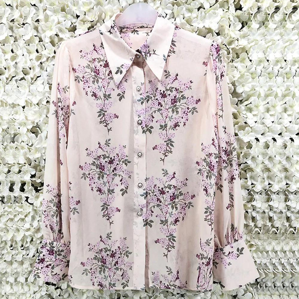 Spring Korean Style Floral Print Women's Elegant Shirt Chic OL Blouses Top C776