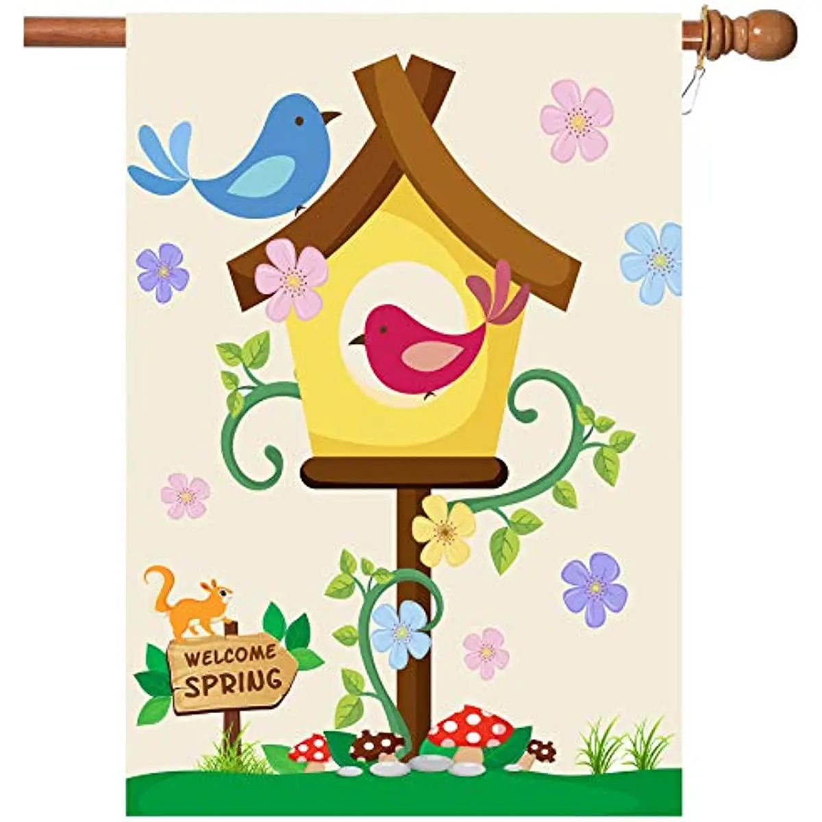 

New Hello Spring Flag,Spring Garden Flag Double Sided Welcome Burlap Seasonal House and Bird Spring House Flags