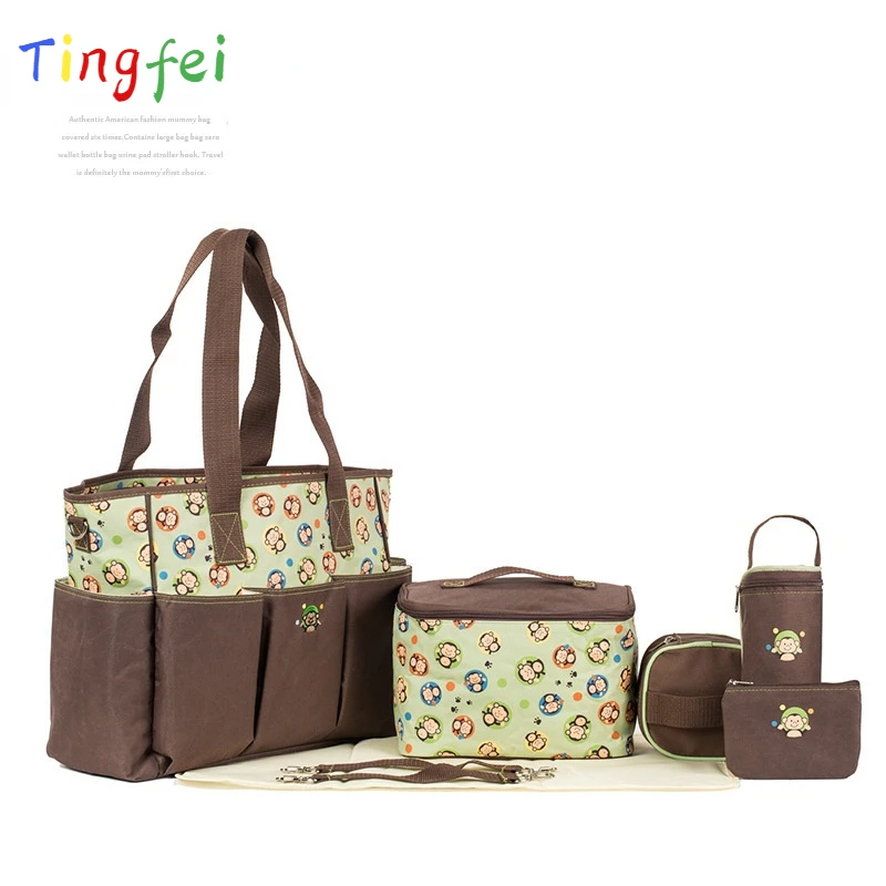 

Cartoon Portable 8 Pcs Mummy Bag Multifunctional Crossbody Mother Bag Large Capacity Pregnant Women Bag Mother and Baby Go Out