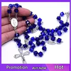 Католические Четки квадратные синие стеклянные бусины ожерелье Дева Мария Иисус ювелирные изделия ручной работы для женщин