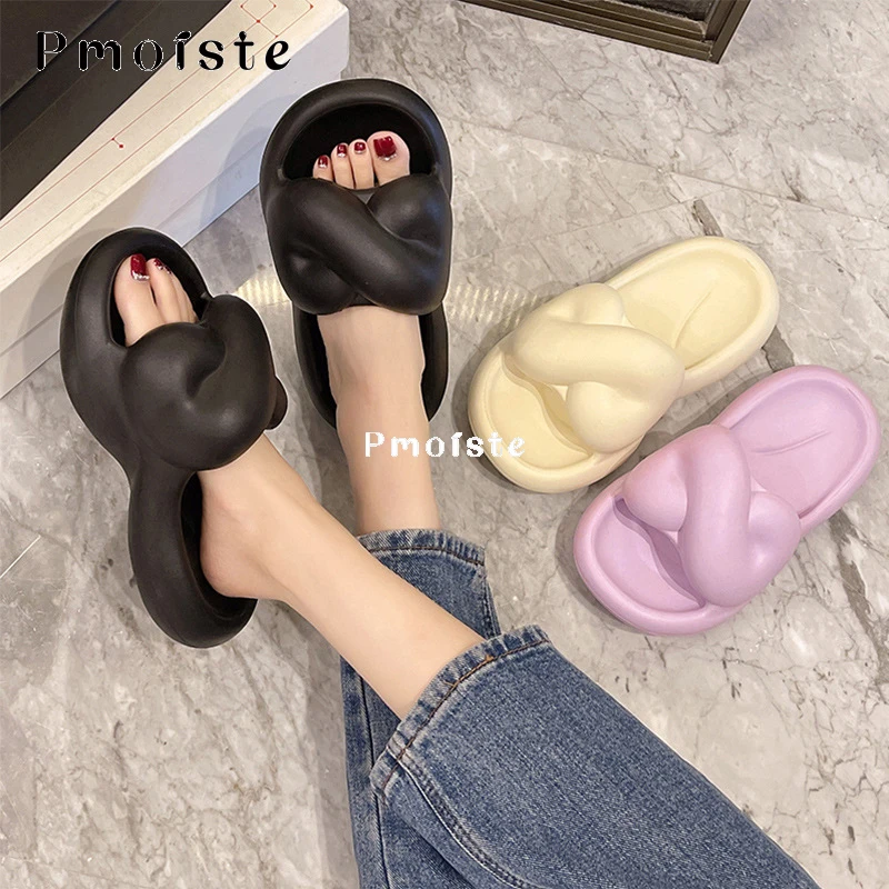 Summer Twine Slippers for Women 2023 New Cute EVA Slippers Comfortable Thick Soled Non-slip House Shoes Bathroom Slippers