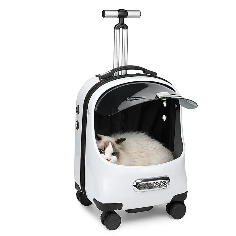 

Pet Trolley Bag Cat Backpack Transparent Window Universal Wheel Dog Trolley Convenient Pet Carrier Backpack with Adujstable Belt