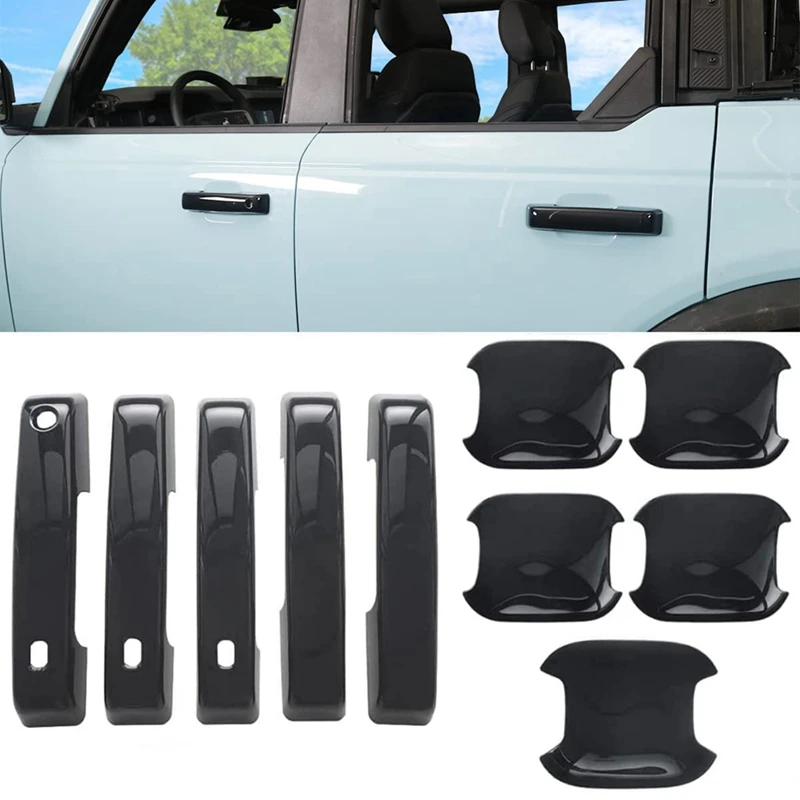 

Вставки для крышки автомобильной дверной ручки + набор крышек для дверной чаши для Ford Bronco 2021 2022 2023 4 дверные аксессуары, ABS
