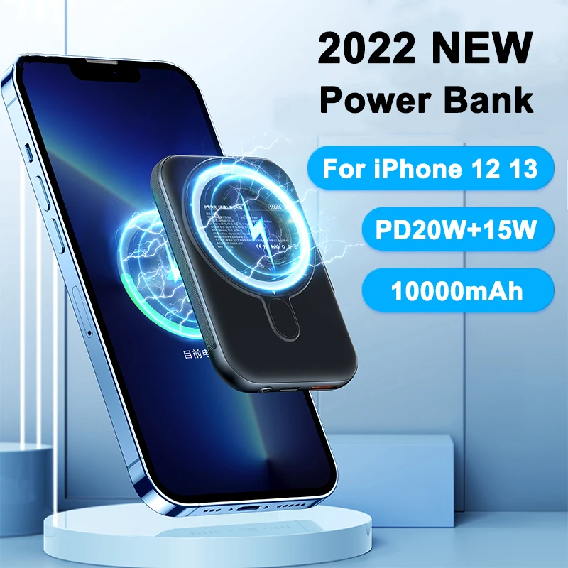 

10000 мАч магнитный беспроводной внешний аккумулятор для iPhone 12 13 Pro Max Мини Внешний аккумулятор портативный внешний аккумулятор 20 Вт
