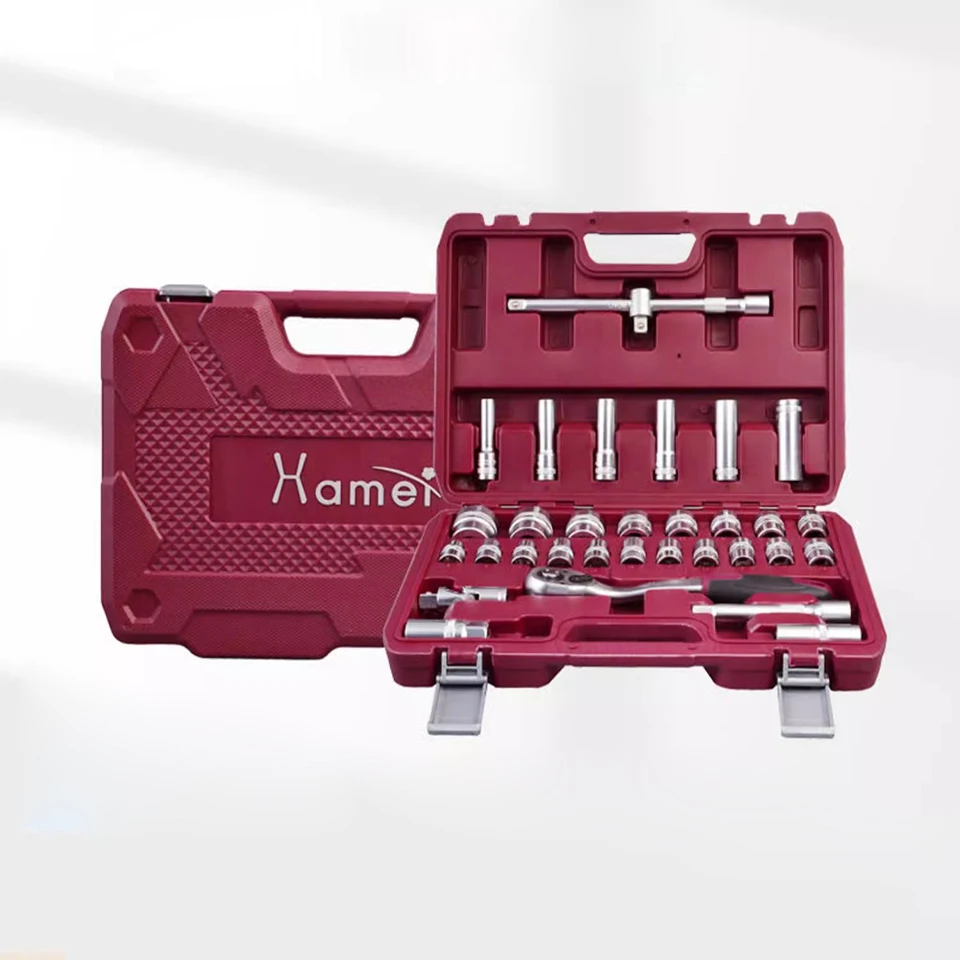 

32PCS Drive Socket Ratchet Wrench Set, with Bit Socket Set Metric and Extension Bar for Auto Repairing with Storage Case HM-3298