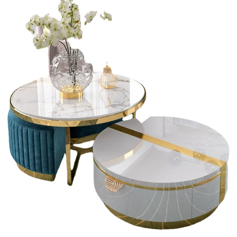 

High quality marble round coffee table new modern simple living room small apartment furniture coffee table TV cabinet