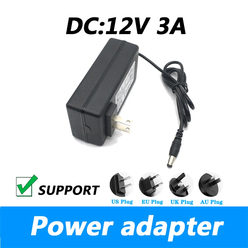   컴퓨터 LCD 모니터 전원 코드 라운드 홀 어댑터, DC 12V 3A UK 플러그 AU 플러그 5.5*2.1MM 