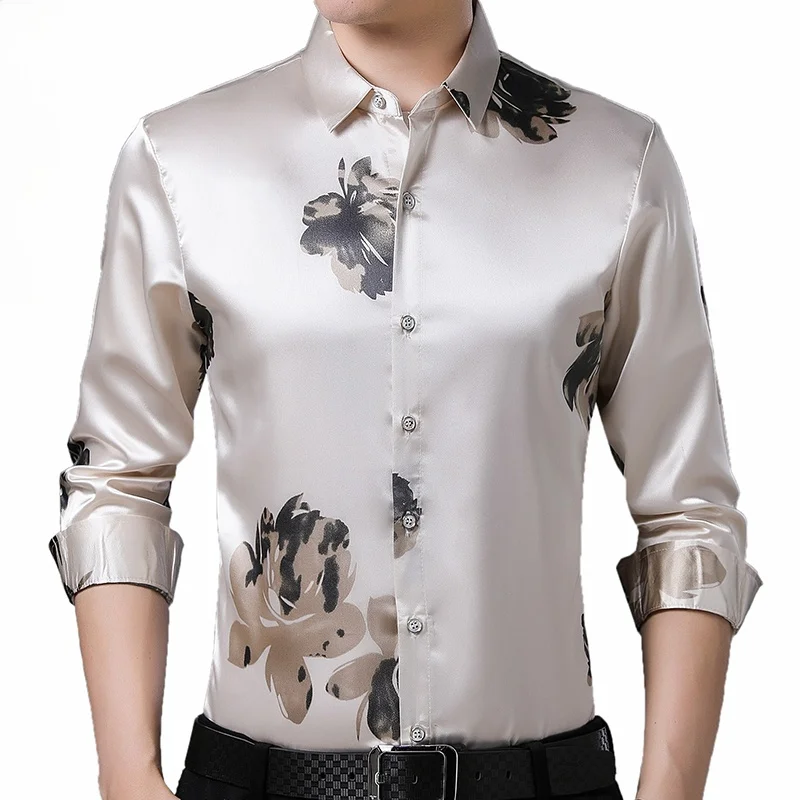 

2021 Brand Long Sleeve Men Social Shirt Spring Streetwear Casual Floral Shirts Dress Mens Slim Regular Fit Clothes Fashions