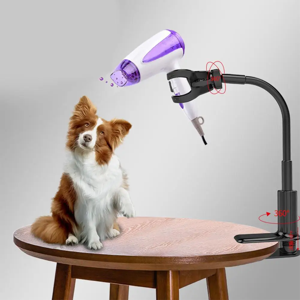 

360 Plus Degrees Rotatable Hands-Free Pet Hair Dryer Stand Three-jaw Bracket Dog/Cat Grooming Table Hair Dryer Clip Holder Dryer