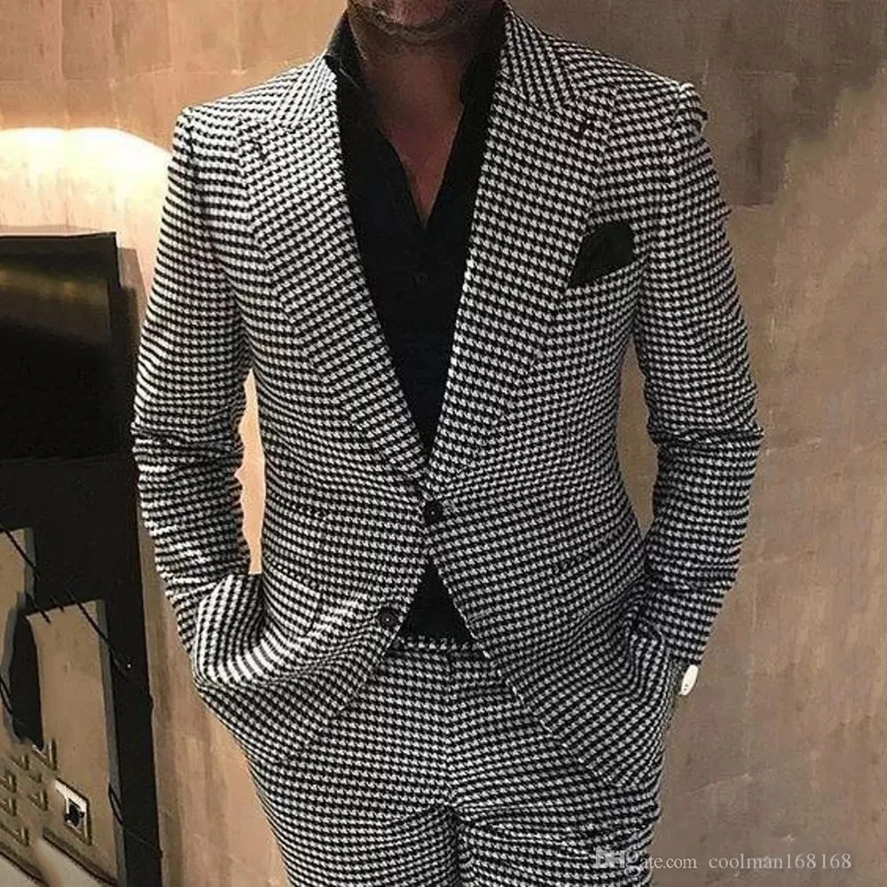 Jacket + pants Houndstooth suit formal business single-breasted lapel collar slim temperament blazer hombre