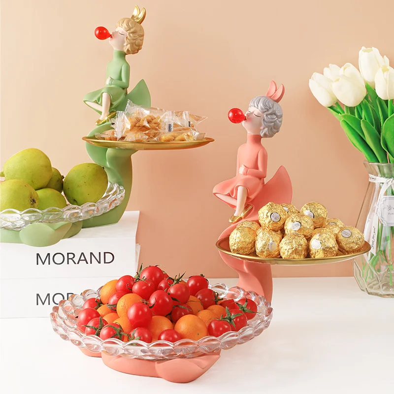 

Скандинавская креативная полимерная двойная тарелка для фруктов и сахарница, поднос, украшение для гостиной, спальни, обеденного стола, украшения для дома