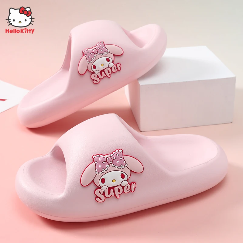 

Sanrio Kuromi My Melody Cinnamoroll Girls Slippers Summer Bathroom Non-slip Cartoon Sandals Thick Bottom Heightening Beach Shoes