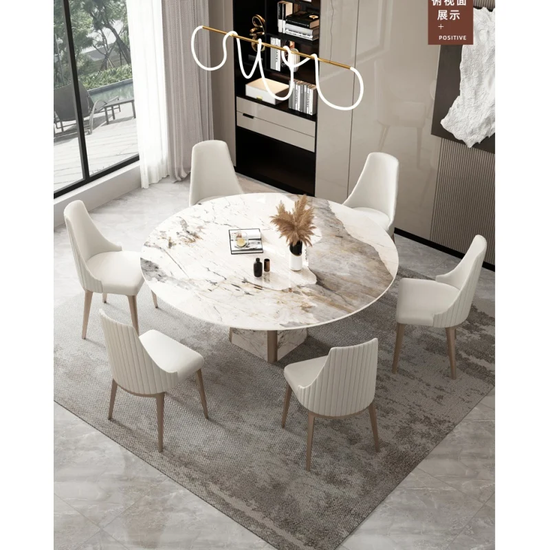 

Light luxury post-modern round dining table and chairs home modern slate combination small apartment European Italian luxury din