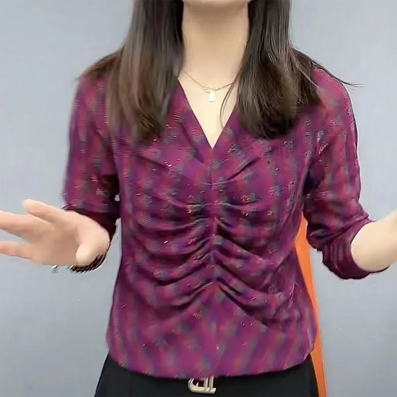 Повседневные модные яркие шелковые пуловеры в клетку женская одежда элегантные