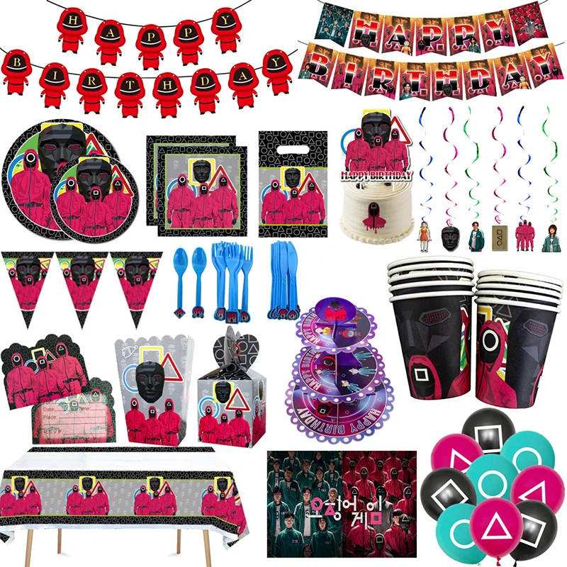 Игра кальмар украшения для дня рождения столовая посуда конфетная коробка