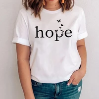 summer clothes for women letter hope t shirt butterfly pattern print top casual loose short sleev white fashion large women wear