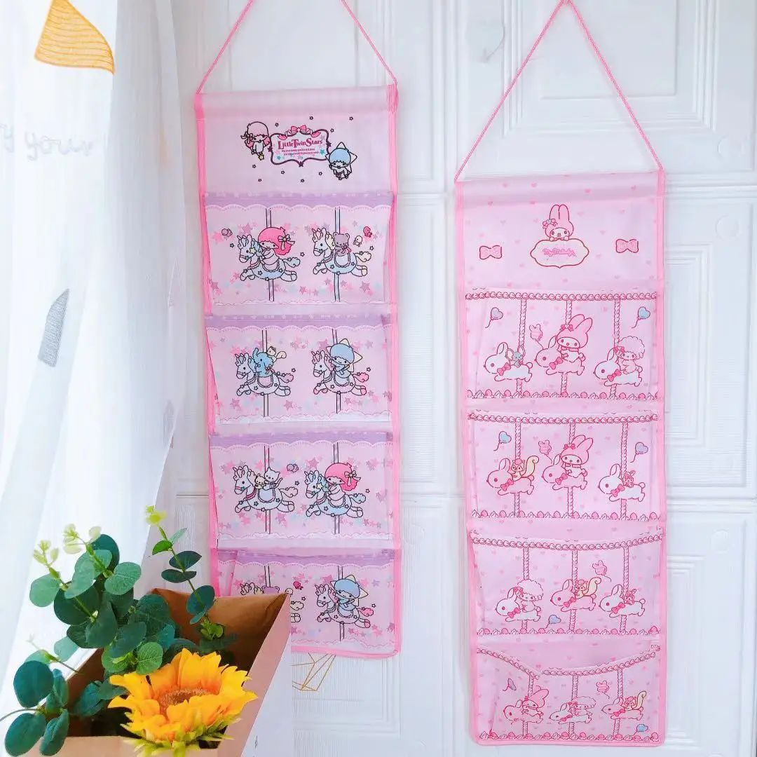 

Kawaii Sanrio Carousel Storage Hanging Bag Hellokitty Mymelody Kuromi Cartoon Wall Door Back Sort Organizing Bag Decorative Bag