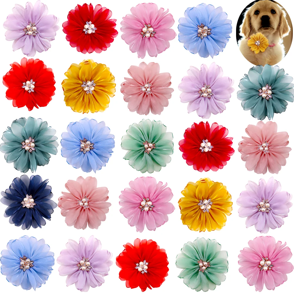 

Big Flower Collar 50pcs Dog Supplies Sliding Dog Bow Tie Collar Accessories Diamond Flower Pet Accessories Pet Dog Bowtie