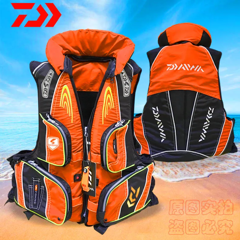 

2022 DAIWA Fishing Life Jacket Caution Reflected Light Life Jacket DAWA High Buoyancy 120kg Outdoors Vest Multi-pocket Life Vest