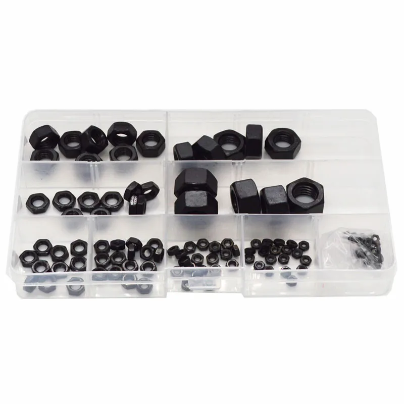 

M2 M2.5 M3 M4 M5 M6 M8 M10 M12 Din934 Black Hex Nut Carbon Steel Metric Thread Hexagon Nut Assortment Kit Fastener