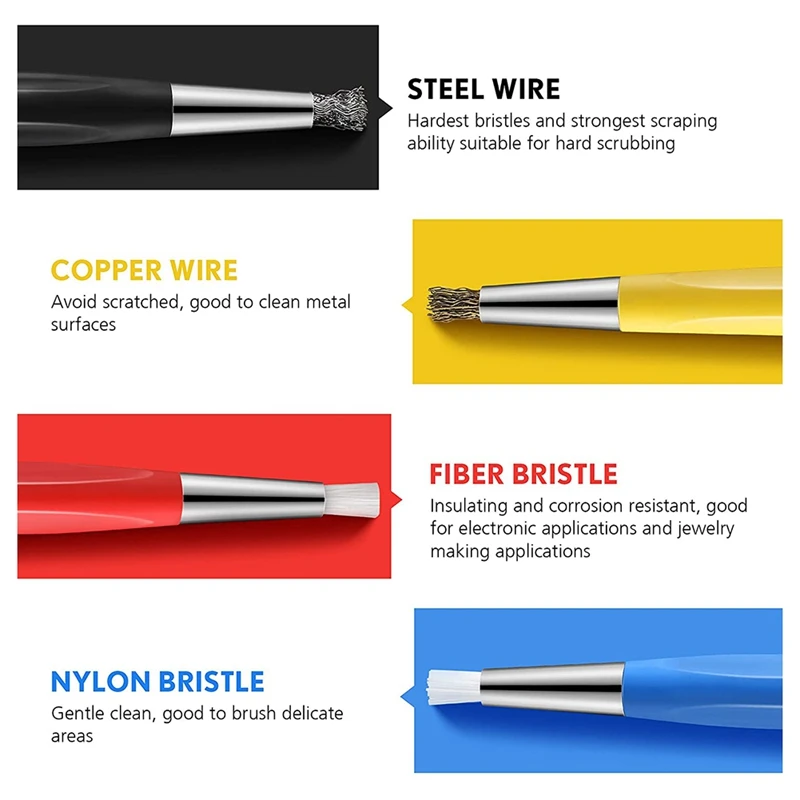4Pcs/Set Rust Removal Brush Pen Glass Fiber / Brass /Steel /Nylon Brush Pen Shape Watch Parts Polishing Cleaning Tool