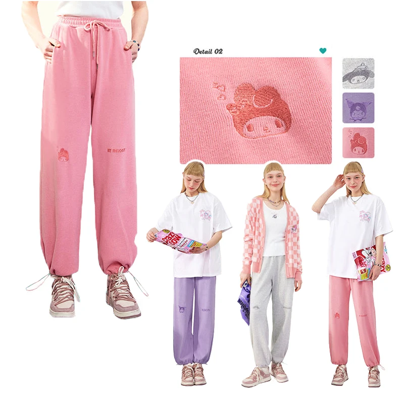 

Anime Kuromi My Melody Co Branded Knitting Sweatpants Girls Summer Loose Straight Pants Drawstring Trousers Girlfriend's Gift
