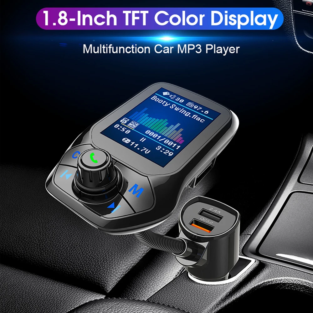 FM-трансмиттер автомобильный 1 8 дюйма Bluetooth 3 0 с 2-мя USB-портами | Автомобили и