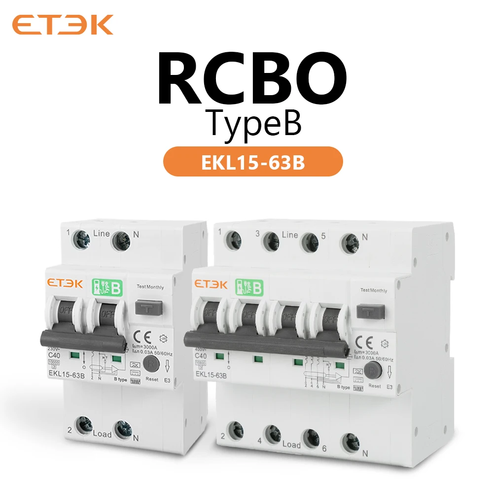 

ETEC RCD 30 мА Низкое напряжение B Тип 40 А Защита от перегрузки по току и утечки RCBO 10 кА 2p4p Автоматический выключатель остаточного тока EKL15