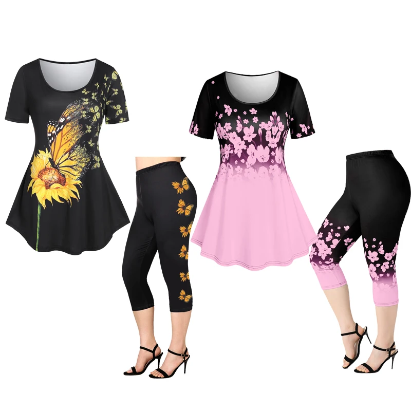 ROSEGAL Plus Size 3D Printed Outfit Female Colorblock Suit F