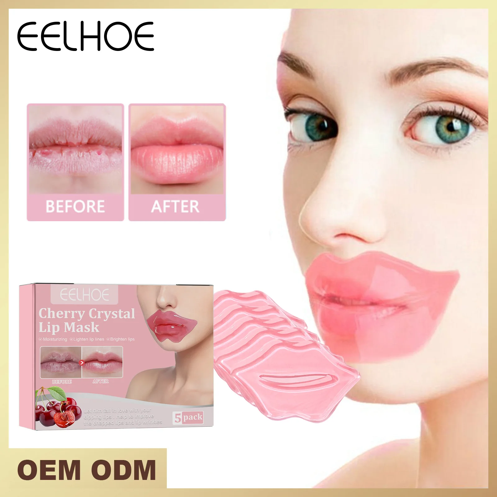 

EELHOE Cherry Crystal Lip Mask Moisturizes Nourish Removes Dead Skin Lightens Lip Lines Repairs Lips Care 5 packs/box