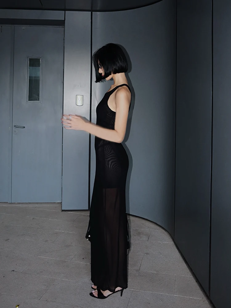 Новинка сексуальное осеннее черное Сетчатое платье Vaenssalab сращивающееся на