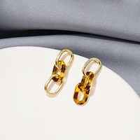 silver needle retro simple amber stitching asymmetric stud earrings fashion stud jewelry