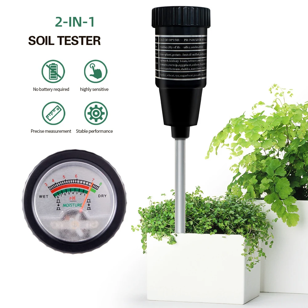 

High-precision 2-in-1 PH Tester Acidity Meter Humidity Detector Flower Soil EC Soil Tester 3-8 PH for Garden Greenhouse