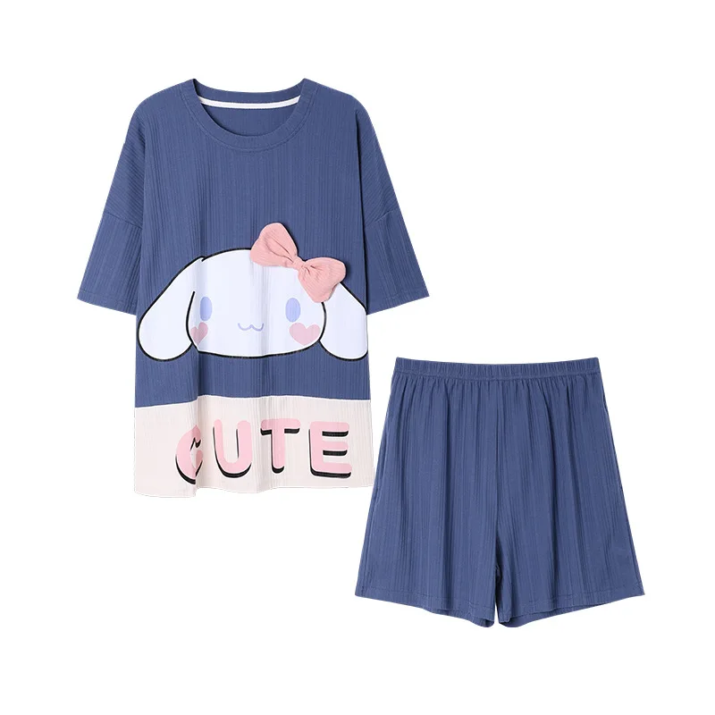 

Пижама Cinnamorol, летняя хлопковая из двух частей, кавайная повседневная домашняя одежда для девочек, плюшевый подарок с коротким рукавом, пода...