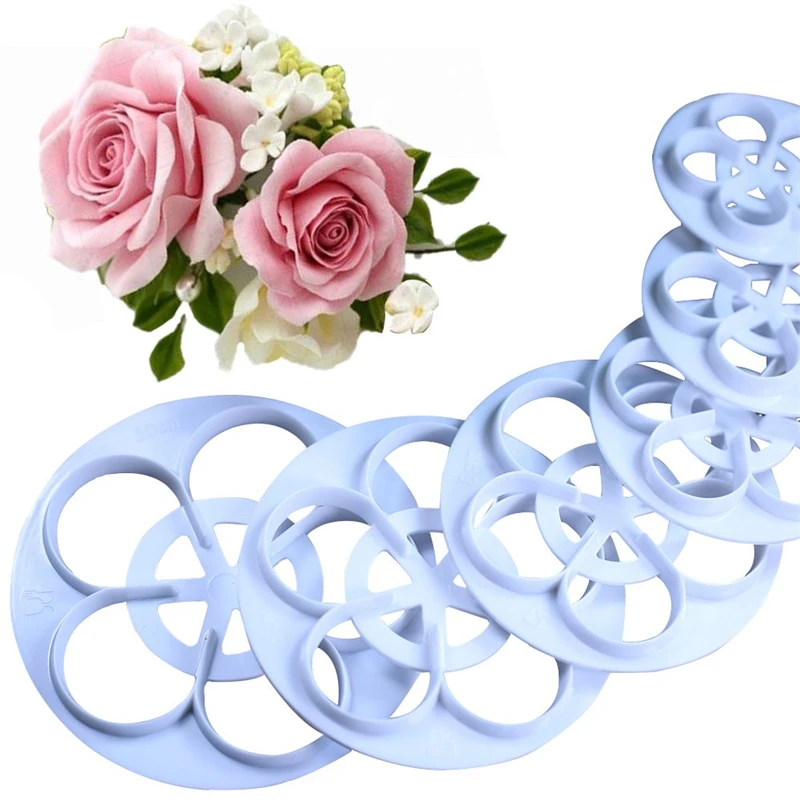 

6Pcs Rose Flower Cutters Set Fondant Sugarcraft Plunger Cutter Mold Gumpaste Flowers Modelling Tools for Cake Decorating Mold