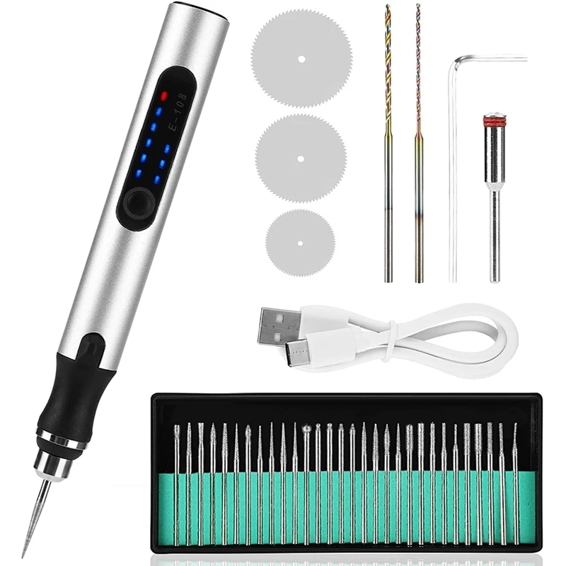Electric Engraving Pen Kit,Cordless Rechargeable Grinding Pen with 35 Bits,for Carving Glass Jewelry Wood Stone Manicure