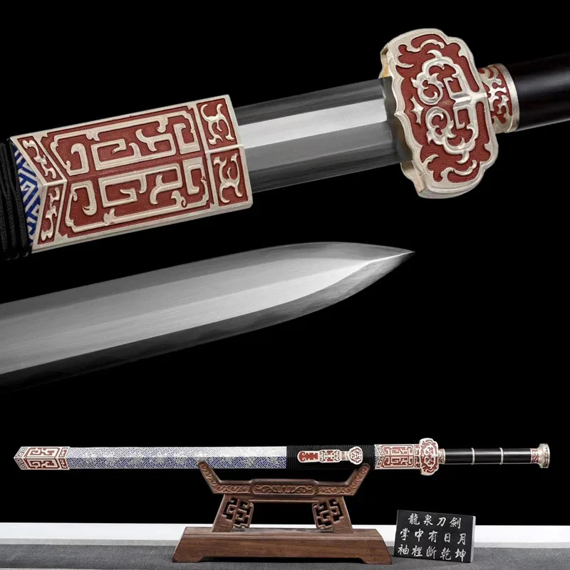 

Стальная глина T10, закаленный меч, традиционный китайский меч, искусственный кованый ручной полноразмерный удачливый меч Руи, домашний деко...