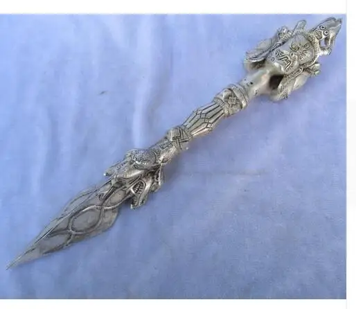 Fairy Decorative Handmade Tibetan silver Copper Buddhist Sword,Carved head /Ritual Dagger  from tibetan ,Long 14 inchroom Art