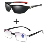 2pcs anti blu light for men women reading glasses with case rimless frameless foldable and double bridge round sunglasses