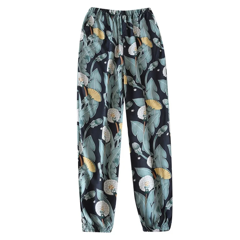 

2022 New Floral Printed Trousers Spring Summer Thin & Cool Anti-Mosquito Home Pants Soft Rayon Women's Sleep Bottom With Pocket